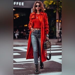 Michael Kors Coral Draped Trench Coat, Size Medium